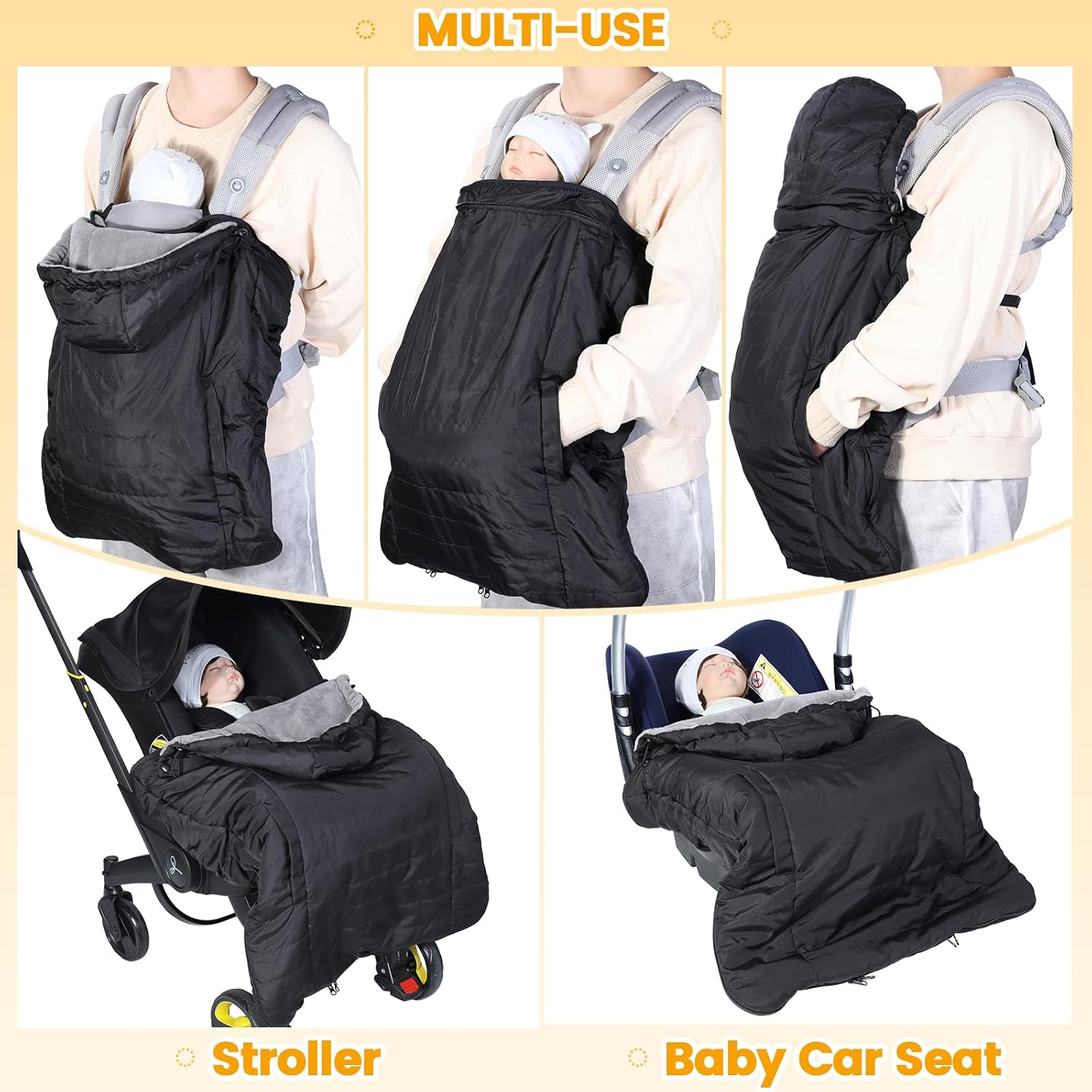 Orzbow Funda para portabebés de invierno con capucha desmontable, impermeable y resistente al viento, universal para portabebés y taburete de