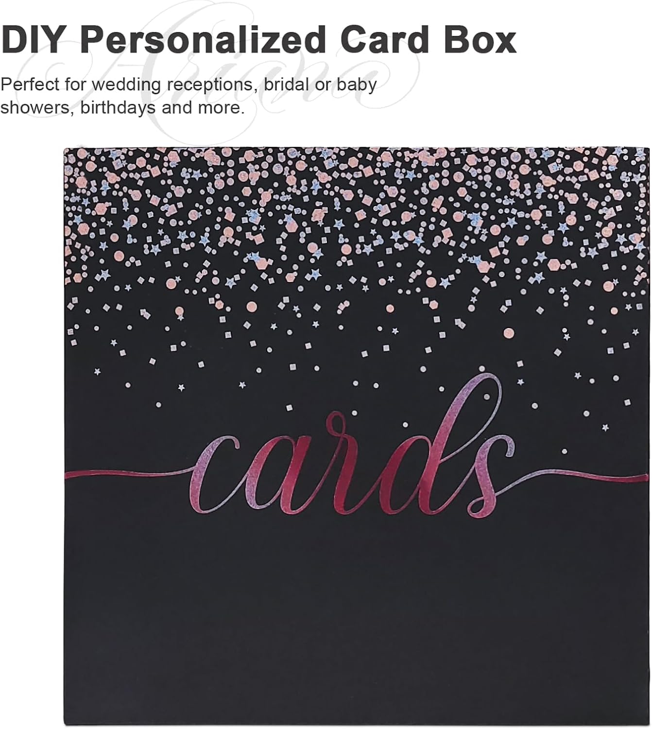 QIKSION Caja de tarjetas de oro rosa para fiestas, caja de regalo de color negro y oro rosa, caja de dinero para cumpleaños, despedida de soltera,