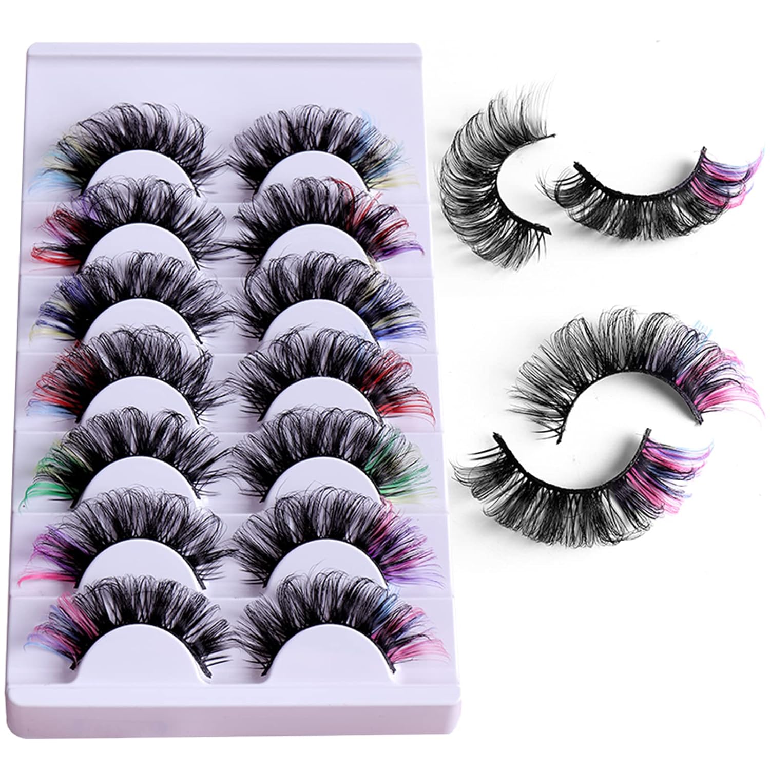 Pestañas postizas de colores, pestañas rizadas con color, 0.630 in, 7 colores, visón, pestañas coloridas, pestañas de tira rusa, pestañas postizas,