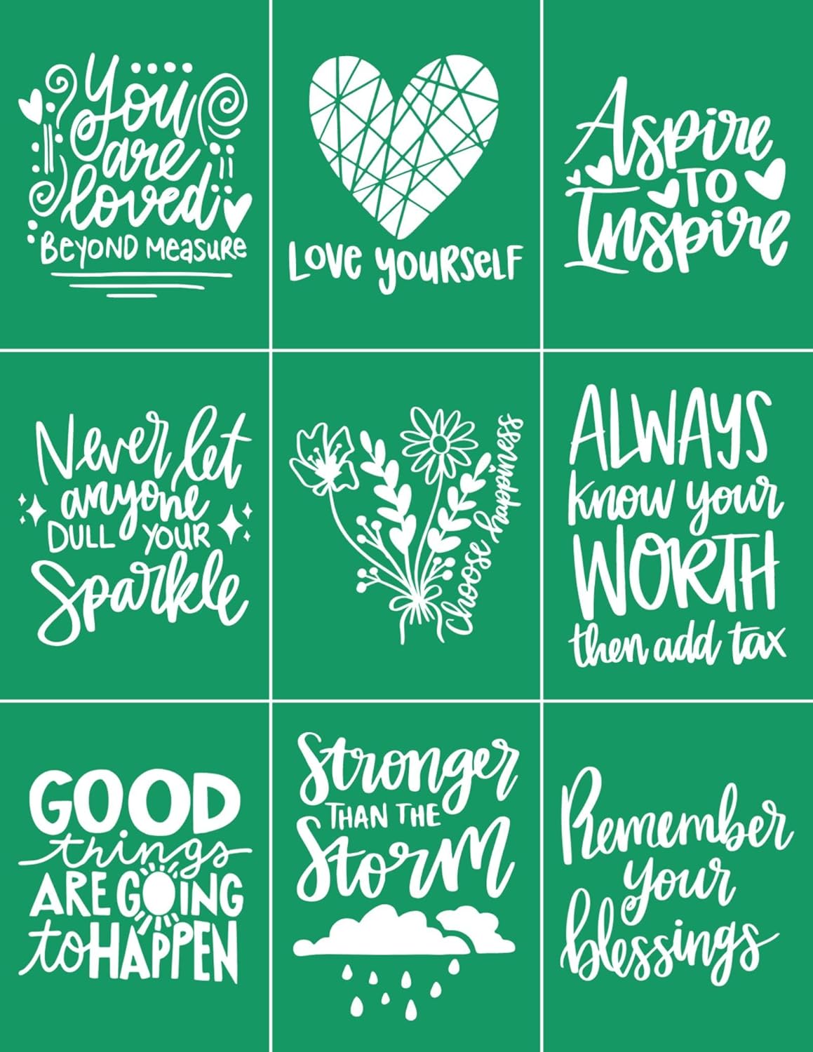Plantillas inspiradoras de serigrafía, plantillas adhesivas motivacionales, plantillas de palabras inspiradoras reutilizables, transferencias para