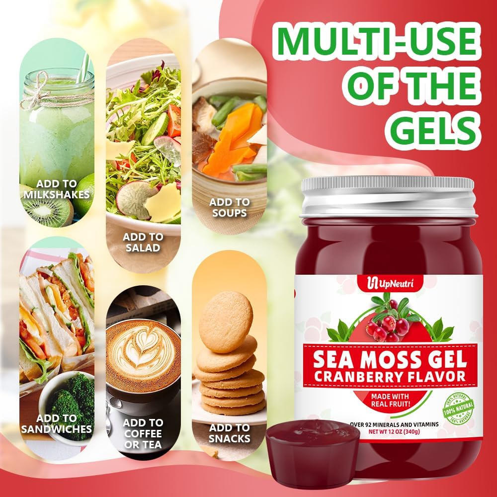 Gel de musgo marino  Wildcrafted Irish Sea Moss 92 Minerales y Vitaminas Defensa Inmunológica Apoyo Antioxidante Tiroideo, Vegano Sin OMG con sabor