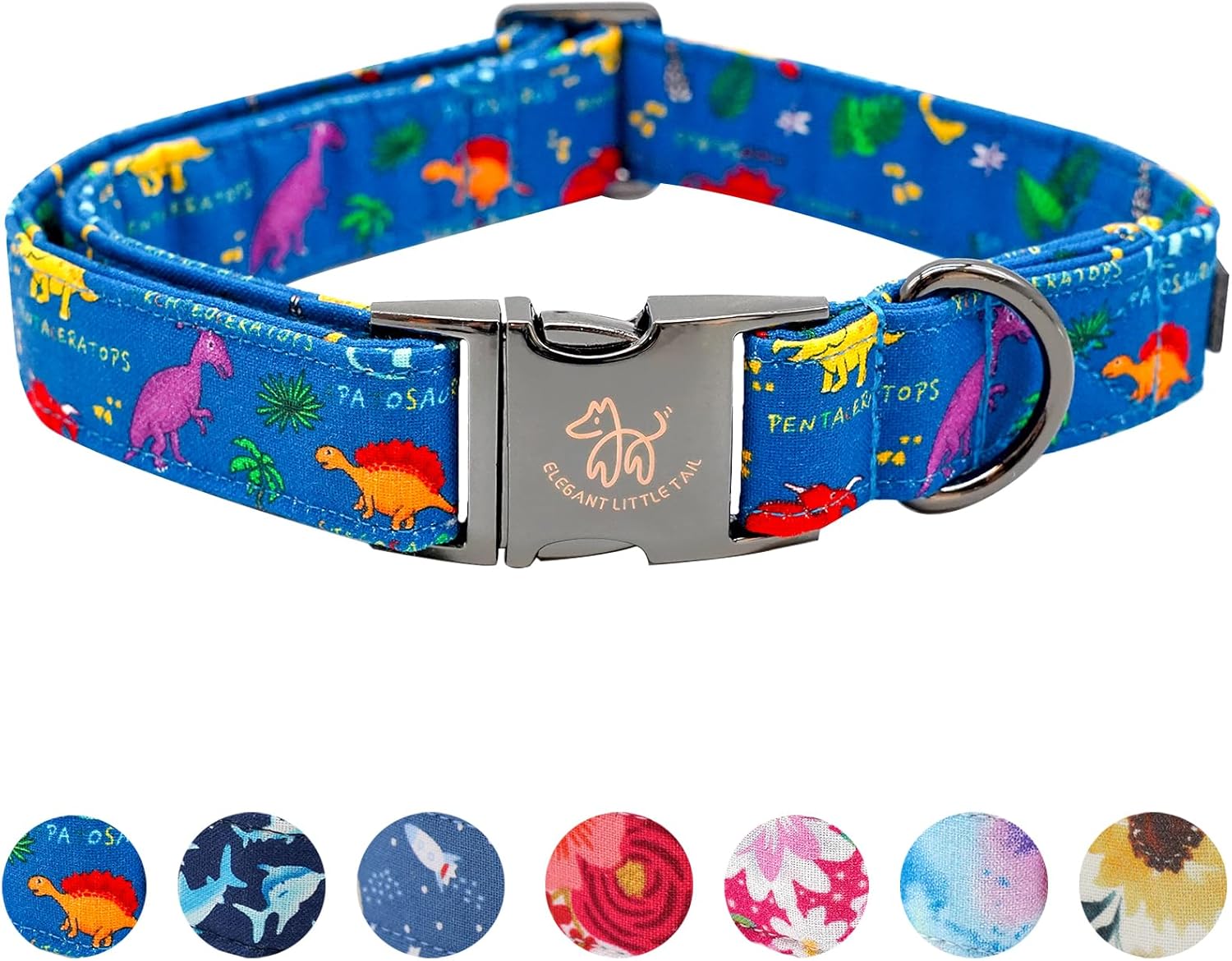 Elegant little tail – Collar ajustable para mascotas, lindo y duradero, diseño de dinosaurios en color azul, regalo para perro macho o hembra de