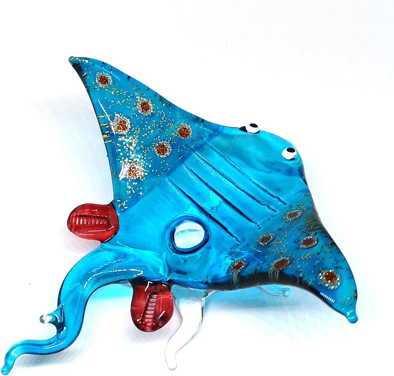ZOOCRAFT Figura de cristal de mantarraya azul soplado a mano, adorno coleccionable para acuario en miniatura, decoración costera, 3.0 x 3.1 x 1.3