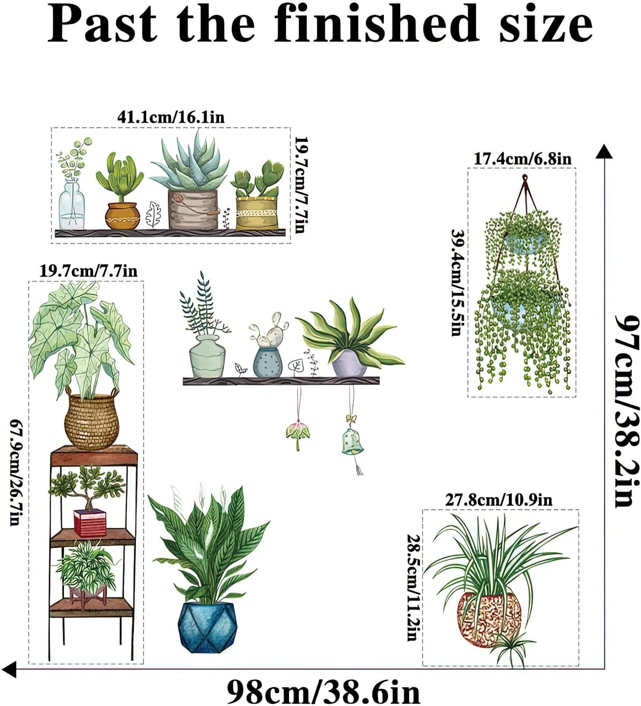 Calcomanías de pared de plantas verdes en maceta, plantas tropicales, hojas verdes, calcomanías de pared, papel tapiz de vinilo natural, para sala