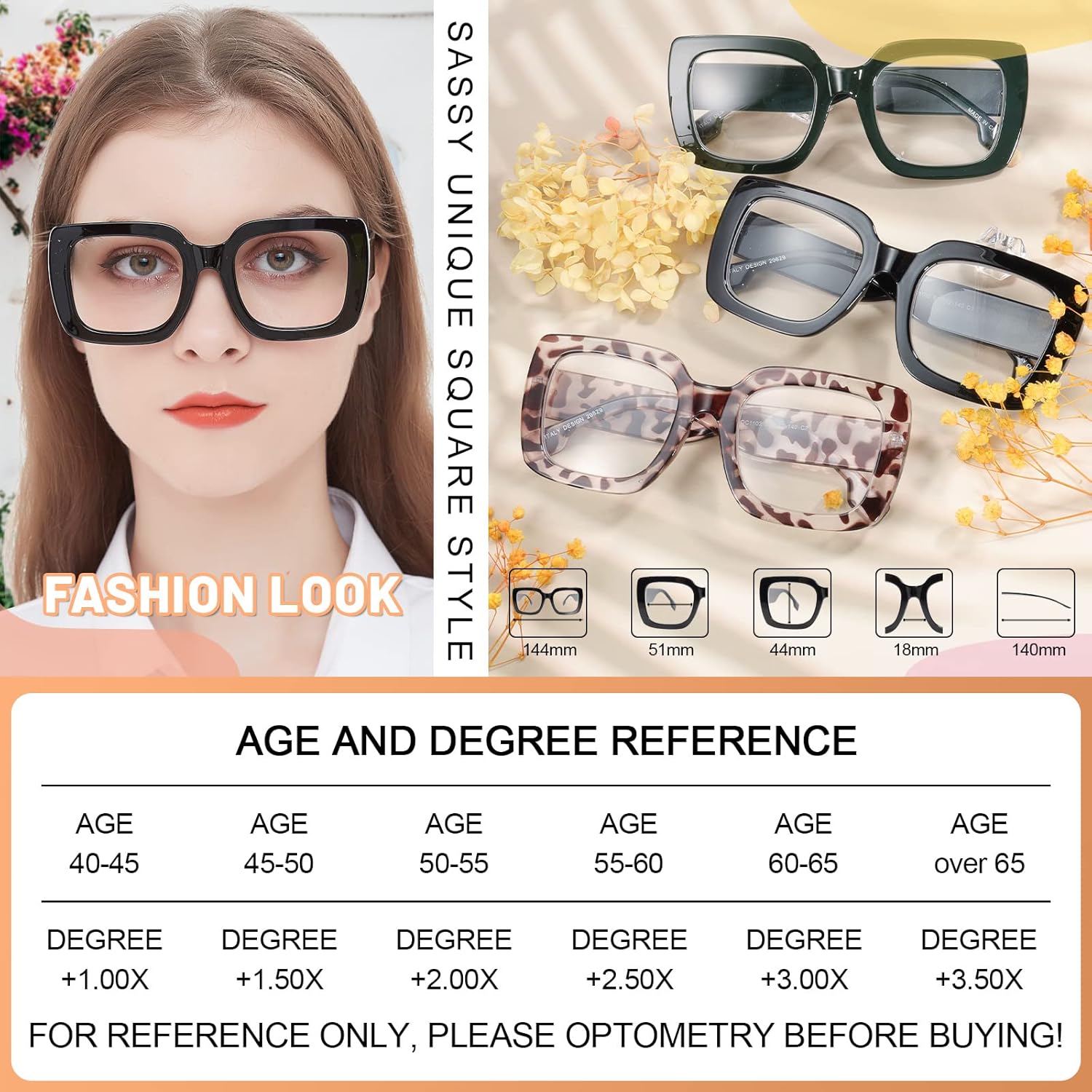 MARE AZZURO Gafas de lectura para mujer, de gran tamaño, cuadradas, para lectores 1.0, 1.25, 1.5, 1.75, 2.0, 2.25, 2.5, 2.75, 3.0, 3.5, 4.0, 5.0, 6.0