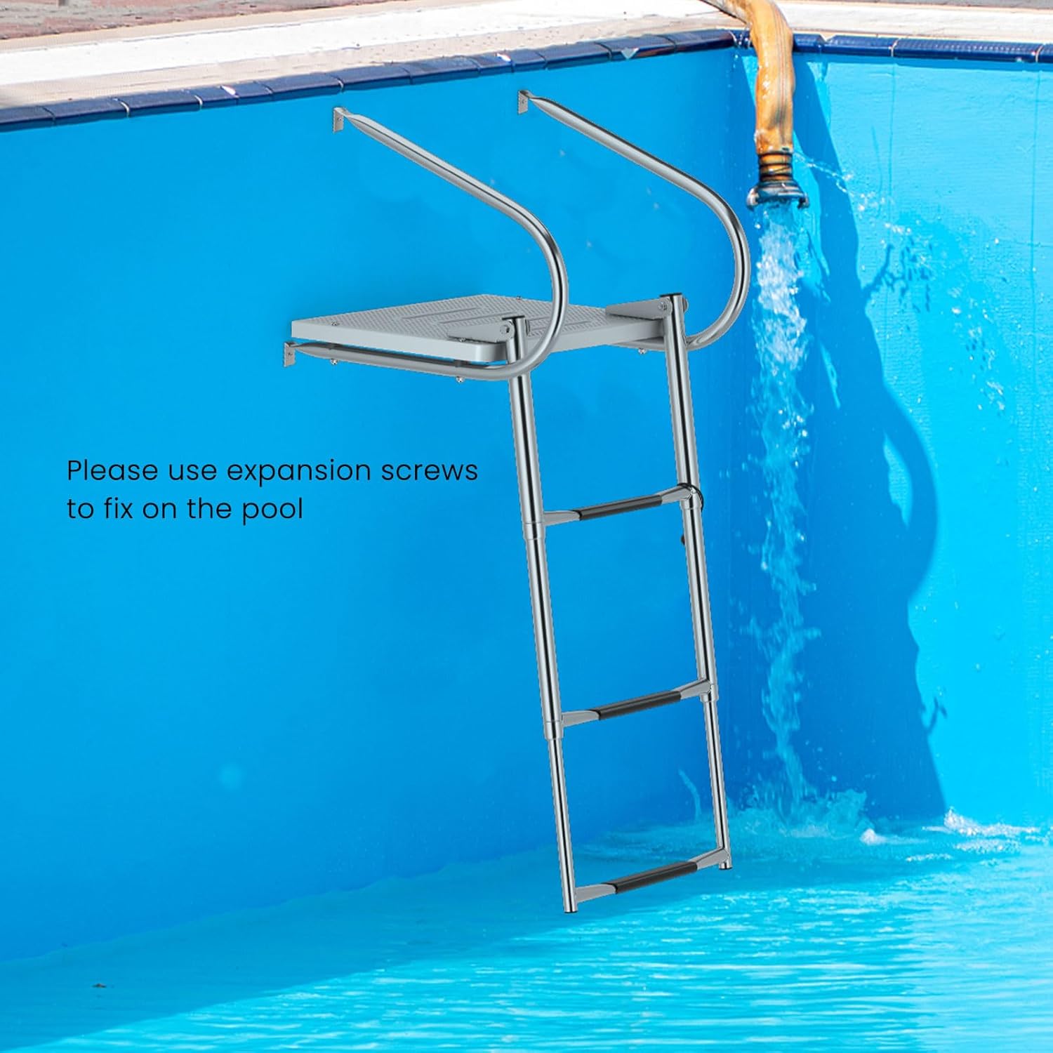 Goplus Escalera de barco con plataforma de natación de 3 escalones, escalera plegable telescópica con pasamanos, 3 pasos antideslizantes, escalera