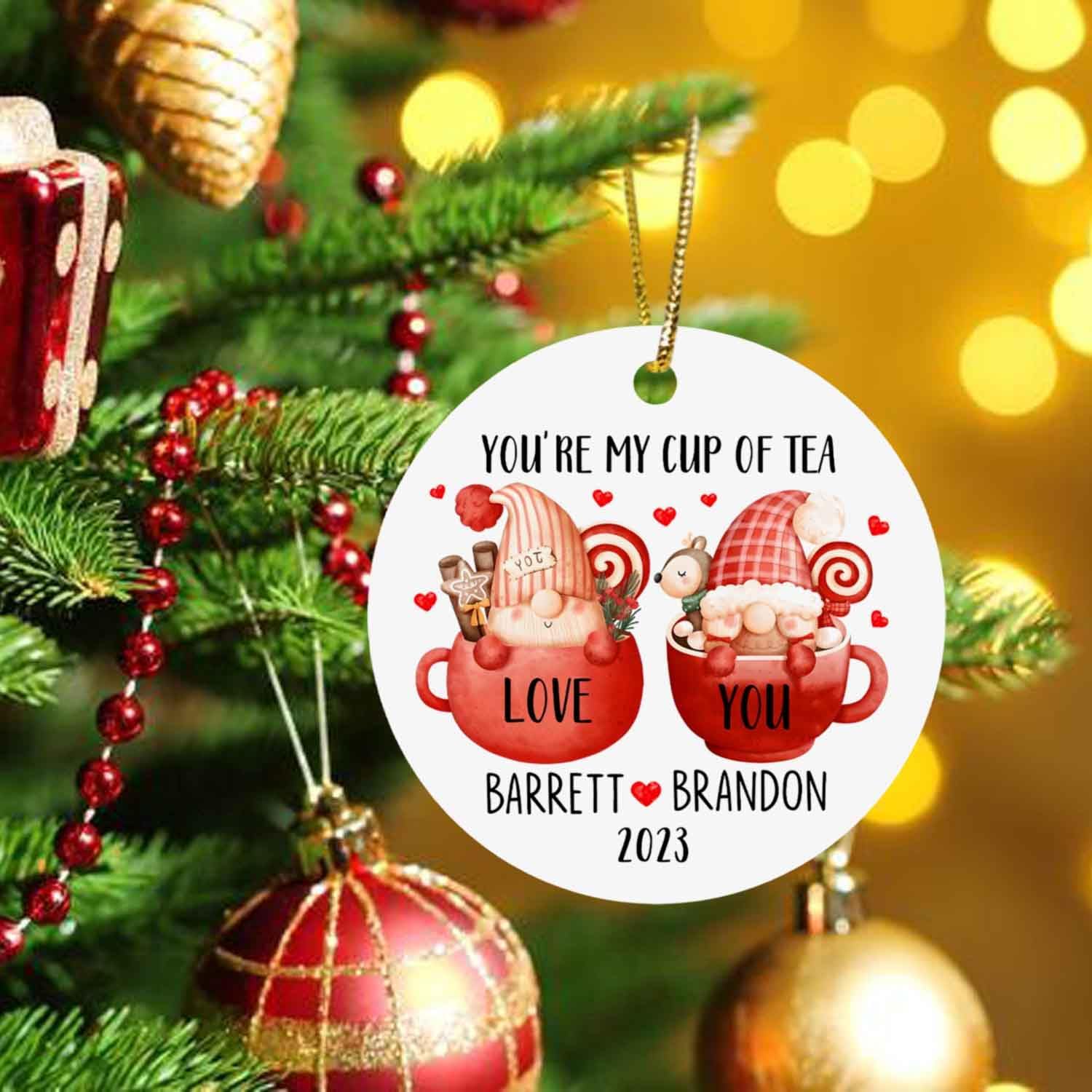 You’re My Cup of Tea Love You Navidad, decoración personalizada para árbol de Navidad para recién casados, regalos románticos para parejas, adorno