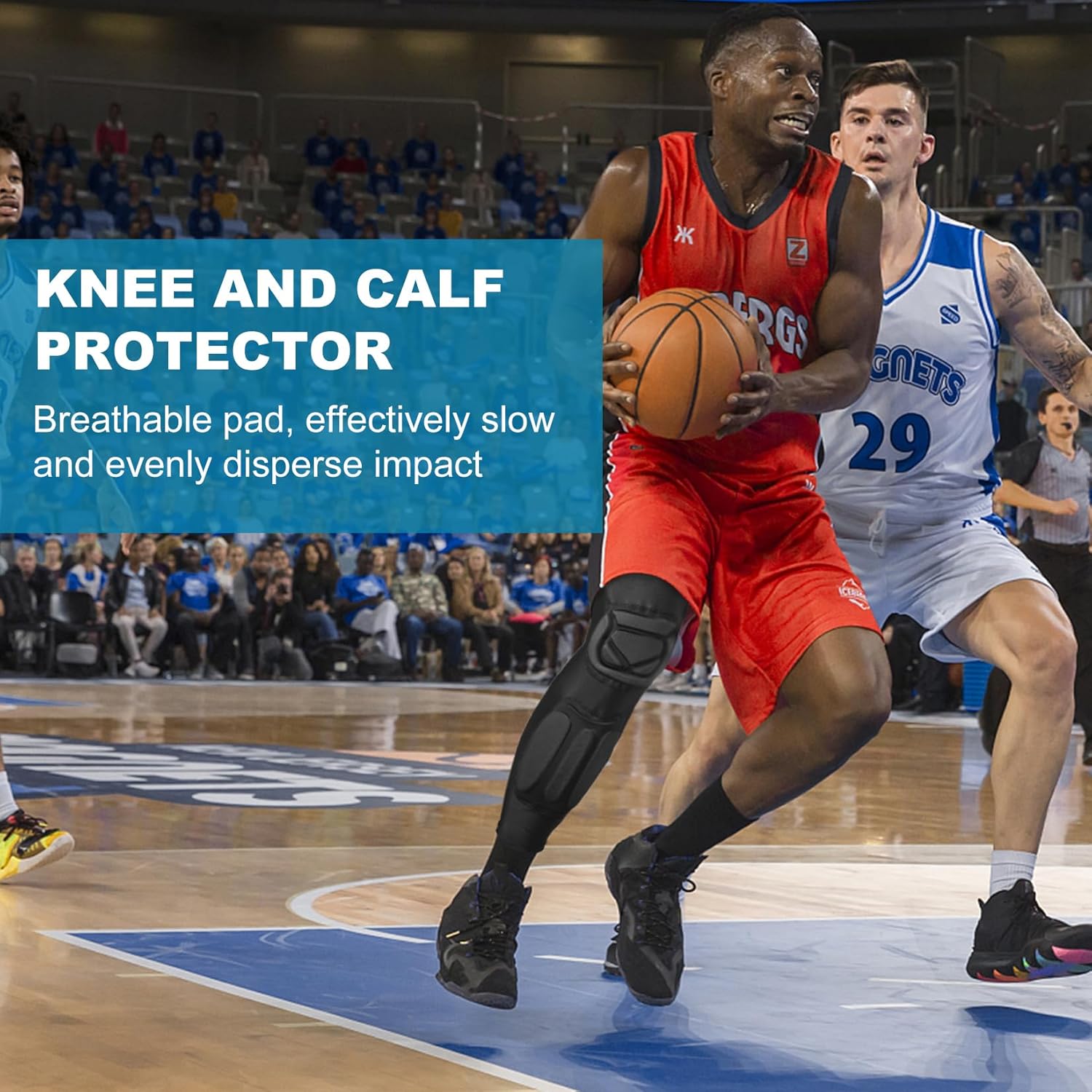 Dialudon Rodilleras de compresión acolchadas para piernas largas para jóvenes adultos, baloncesto, fútbol, voleibol, lucha, protector de lucha,