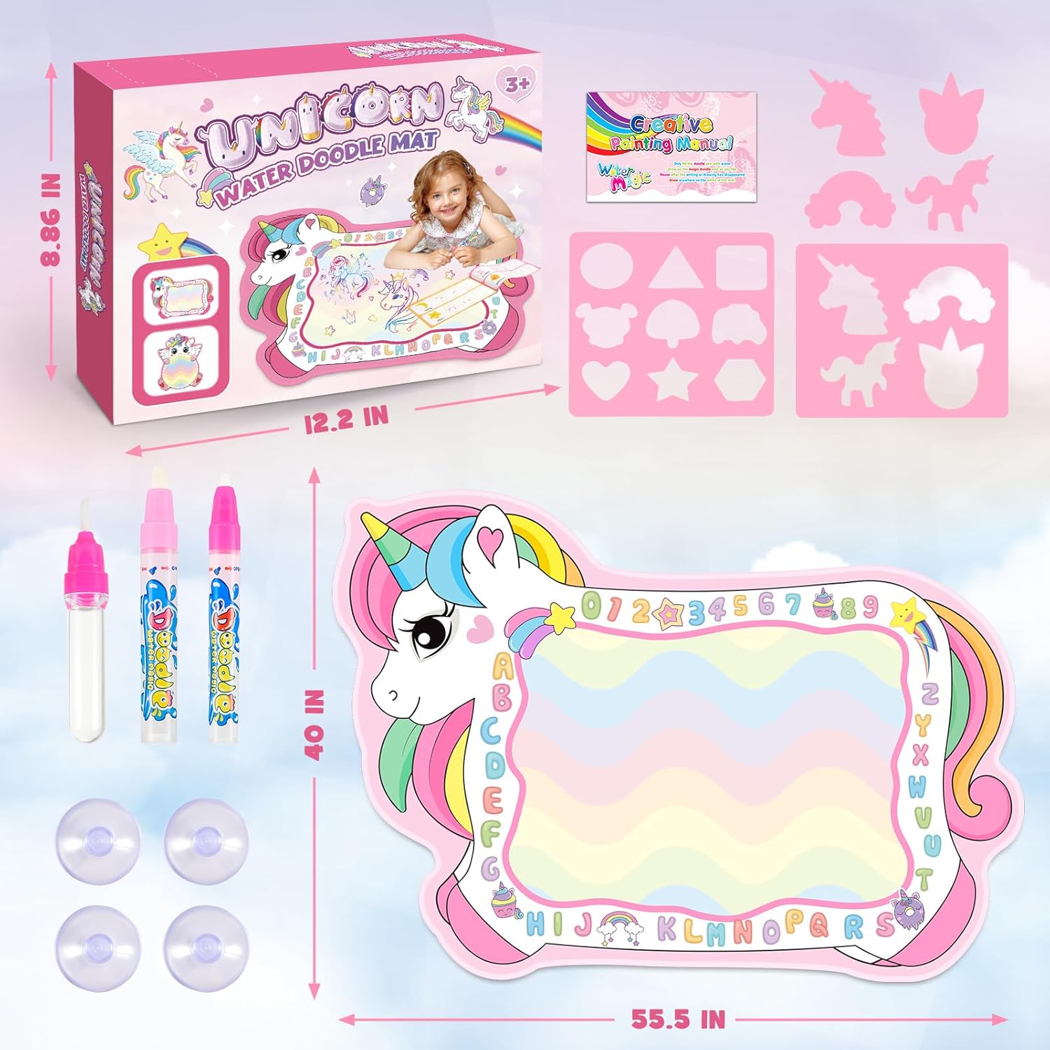 Regalos de unicornios para niñas, juguetes para niños pequeños de 3, 4 y 5 años, para niños y niñas, tapete para garabatos de agua de unicornio,