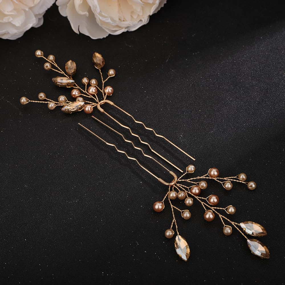 Teyglen Juego de 3 horquillas para el pelo de novia con perlas de cristal, para novia, boda, accesorios para el cabello, hechos a mano, rojo, negro,