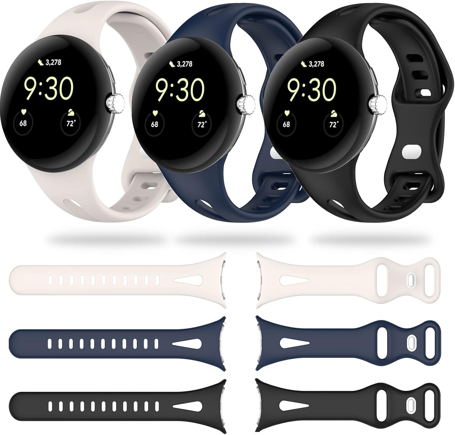 Miimall Correa de reloj compatible con Google Pixel, pulsera deportiva de silicona suave para mujeres y hombres, correa de repuesto delgada ligera y