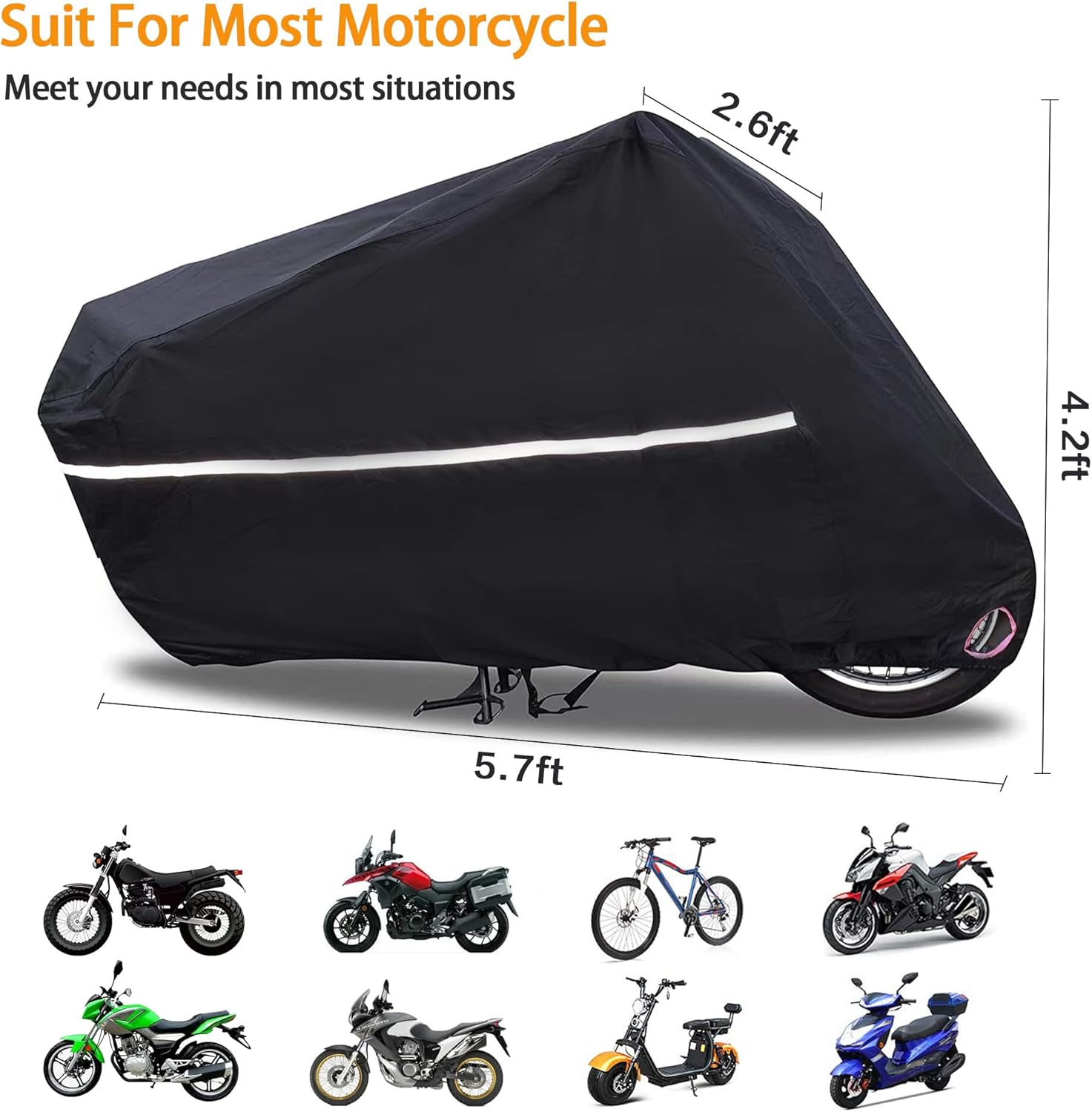 Funda grande para motocicleta, duradera para todas las estaciones, fundas impermeables para scooter con agujeros de bloqueo y bolsa de