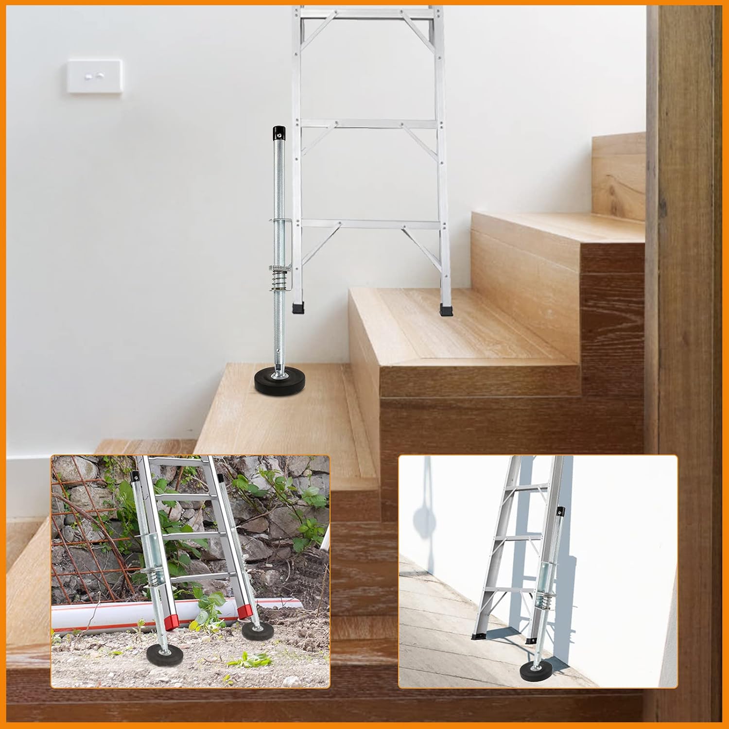 BEAMNOVA Juego de 2 niveladores de escalera ajustables de 20 pulgadas, base antideslizante roscada retráctil, accesorios de acero, estabilizador de