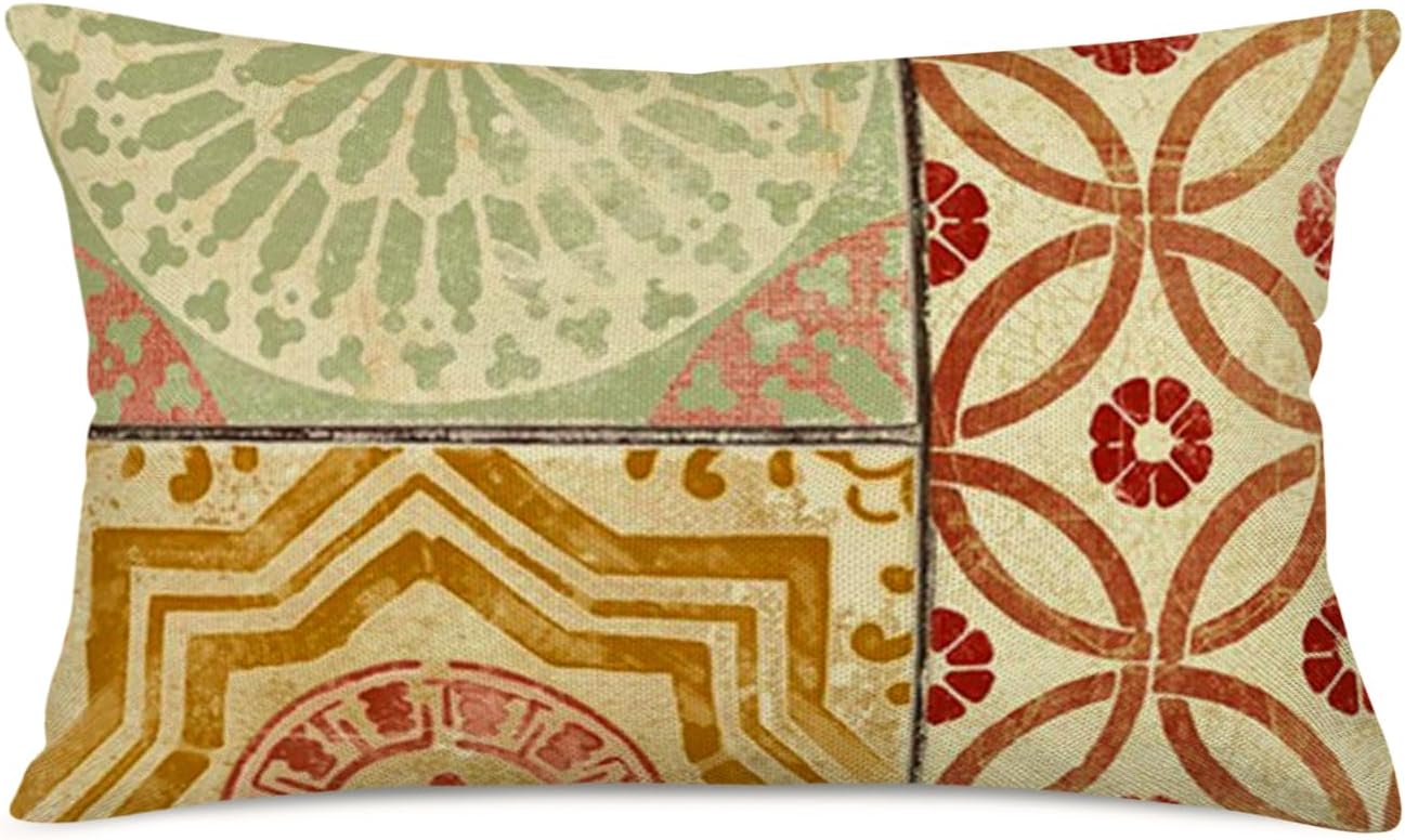 Aremetop Fundas de almohada marroquíes con diseño de mandala, bohemio, floral, decoración del hogar, 12 x 20 pulgadas, funda de almohada oblonga con