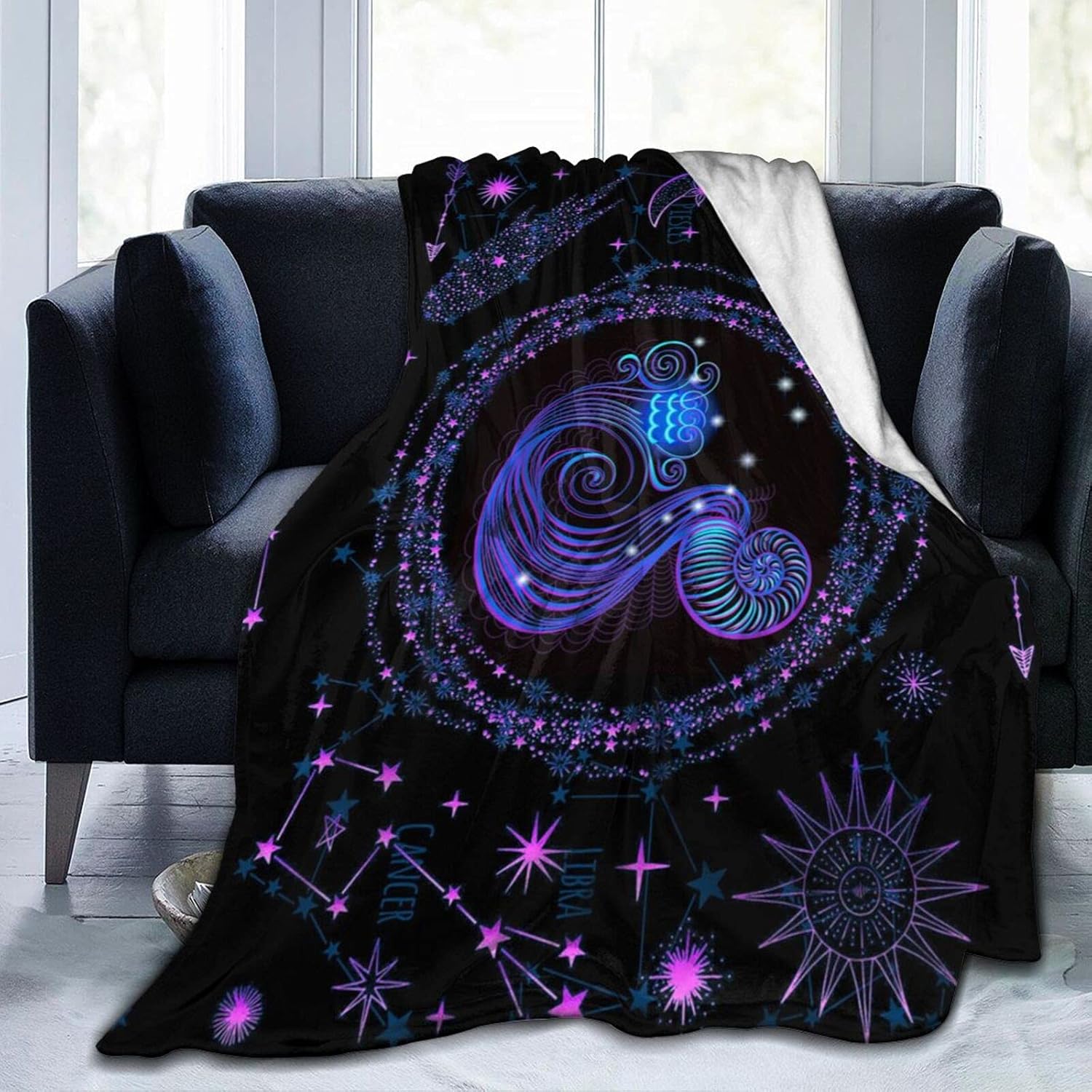 Capricornio – Manta de franela con constelaciones, cálida y suave, manta de 12 horóscopos de astrología, temática de constelación, decoración del