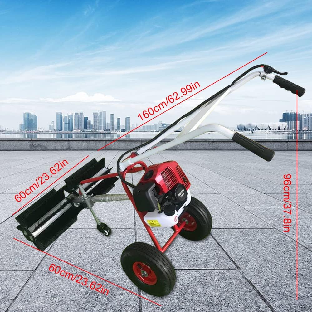 Barredora de mano 43CC 2 tiempos de gasolina barredora al aire libre escoba de barrido 1.7HP Walk Behind Sweeper Cleaner césped césped entrada