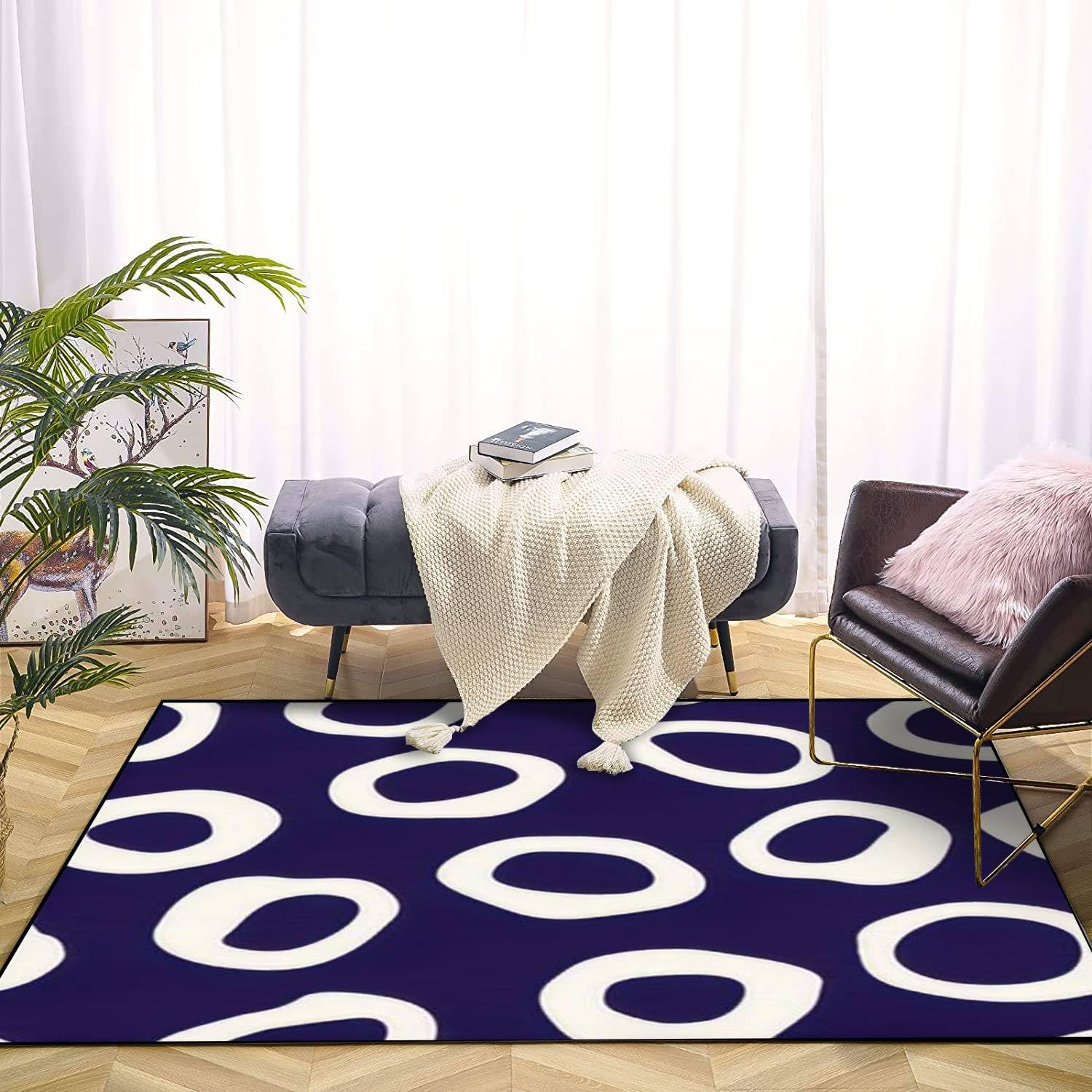 Retro Irregular Shaped Circles Seamless Modern Mid Century Abstract Area Rug Outdoor Patio Rug Play Mat Modern Floor Carpet Non-Slip Home Decor
