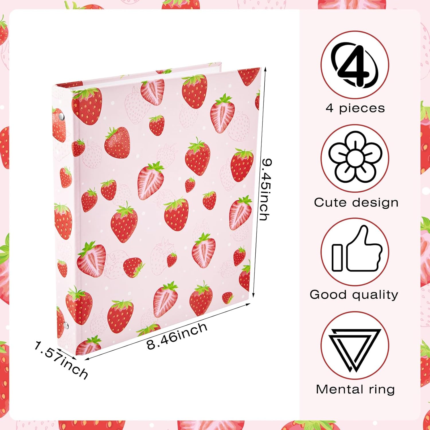 Fainne 4 Pcs Mini Binders 3 Ring Binder 1 Inch 5.5 x 8.5 Inch Cute Fruit Binders Mini Decorative Binders Bulk for School Office Classroom Supplies