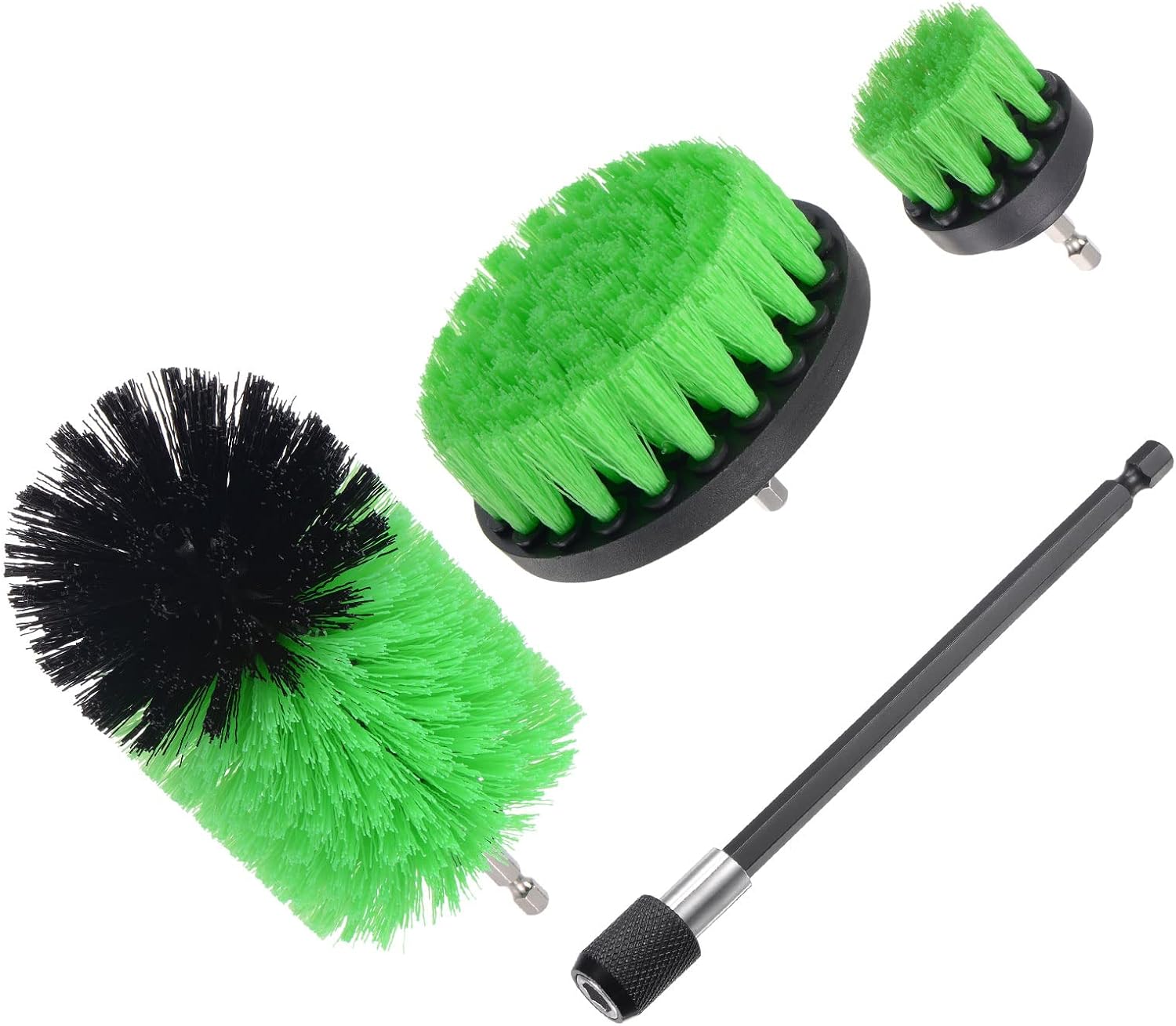 Juego de brochas de taladro (2″3.5″4″) Kit de limpieza multiusos para lechada, piso, bañera, azulejos, con eje de extensión, verde