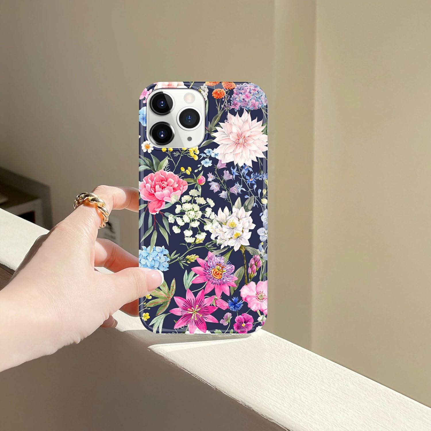 J.west Funda para iPhone 15 Pro Max de 6.7 pulgadas, a prueba de golpes, TPU para jardín, floral, para mujeres y niñas, diseño de flores secretas,