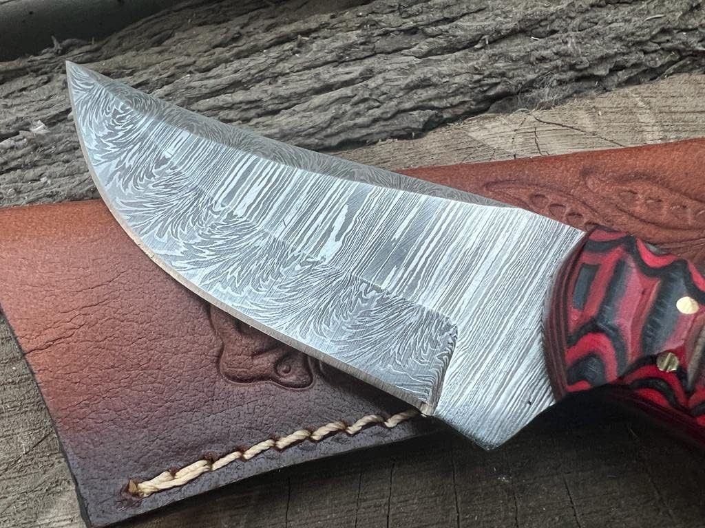 SOGO KNIVES Cuchillo de caza de hoja fija de Damasco con funda, el mejor cuchillo de caza para hombres con mango antideslizante, cuchillo de