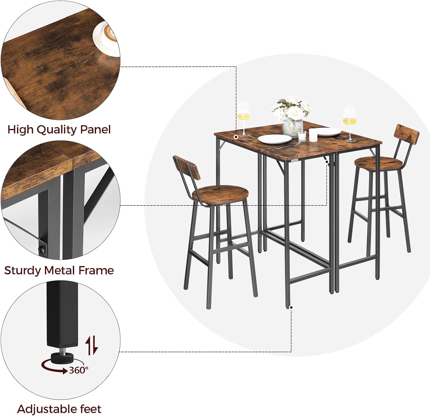 Mesa de barra estrecha de altura de barra, mesa de pub de 63 pulgadas para comedor, mesa de barra con marco de metal resistente, mesa de barra
