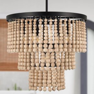 Wellmet Lámpara de araña de granja para comedor, lámpara de araña de cuentas de madera de 24 pulgadas, 9 luces, lámpara de techo bohemia de 3 Wellmet Lámpara de araña de granja para comedor, lámpara de araña de cuentas de madera de 24 pulgadas, 9 luces, lámpara de techo bohemia de 3