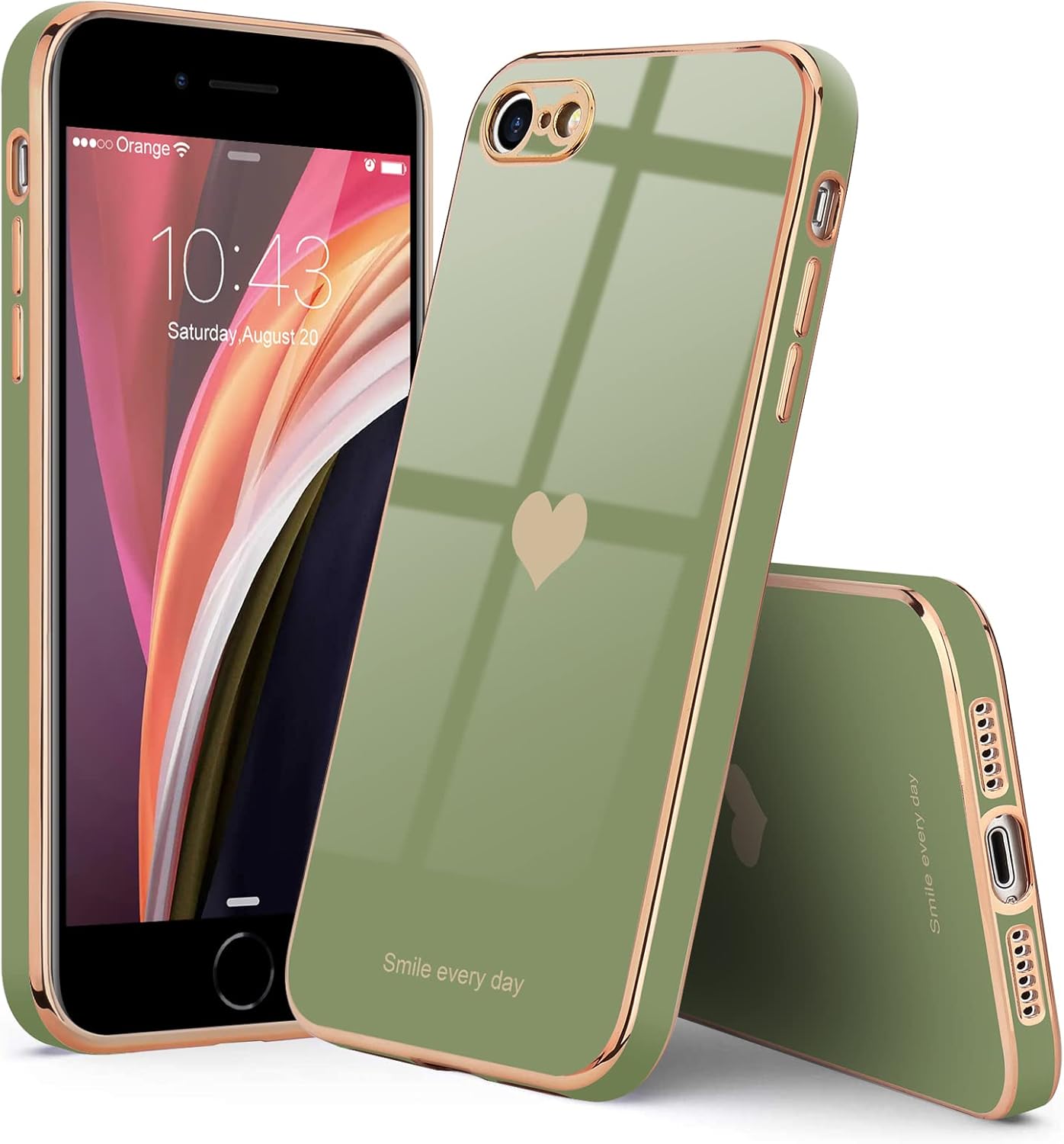 Teageo Funda para iPhone SE 2020, iPhone 7, iPhone 8 Funda para teléfono para mujeres y niñas, lindo corazón de amor, chapado en brillo, cubierta