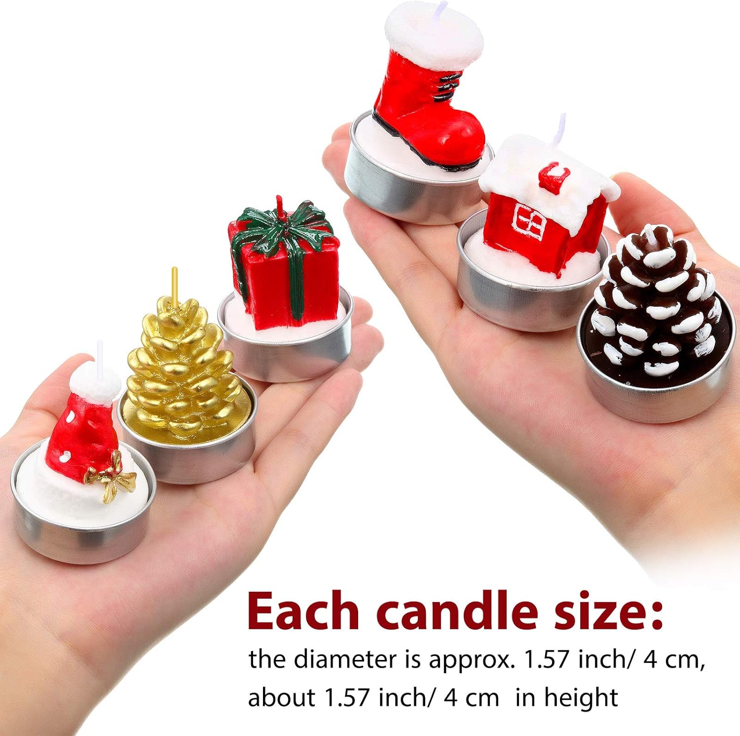 12 velas de Navidad hechas a mano con delicadas velas de Papá Noel, muñeco de nieve, piñas, árbol de Navidad, zapatos, casa, velas de sombrero de