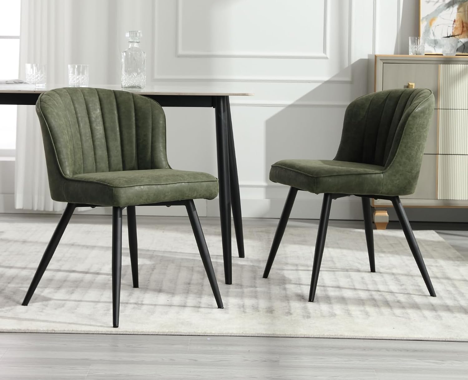 EALSON Juego de 2 sillas de comedor modernas tapizadas de cuero con patas de metal, cómodas sillas de cocina sin brazos para sala de estarcomedor,