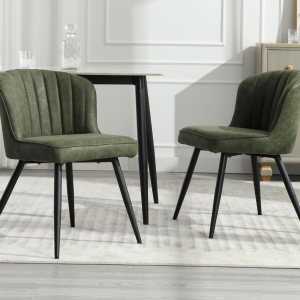 EALSON Juego de 2 sillas de comedor modernas tapizadas de cuero con patas de metal, cómodas sillas de cocina sin brazos para sala de estarcomedor, EALSON Juego de 2 sillas de comedor modernas tapizadas de cuero con patas de metal, cómodas sillas de cocina sin brazos para sala de estarcomedor,