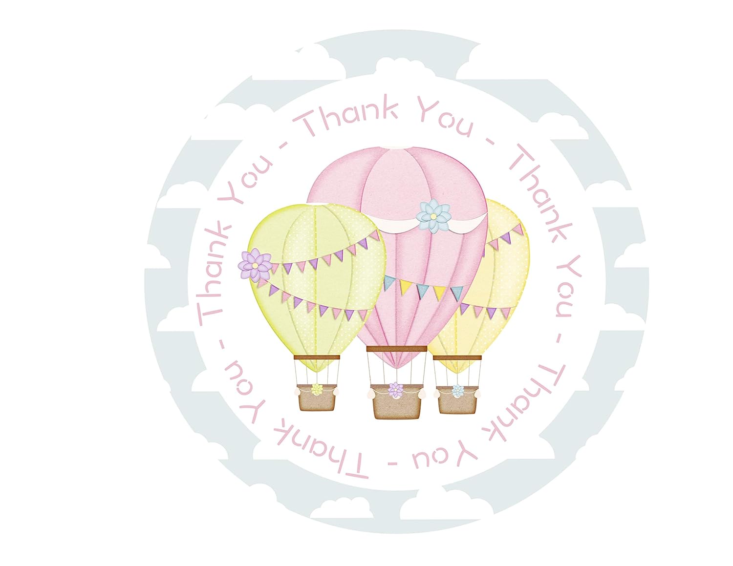 Pink Hot Air Balloon Thank You Stickers – 24-Pack – Perfect for Girls’ Birthday Parties, Party Favors, Goodie Bags, Up Up and Away Baby Shower Themed