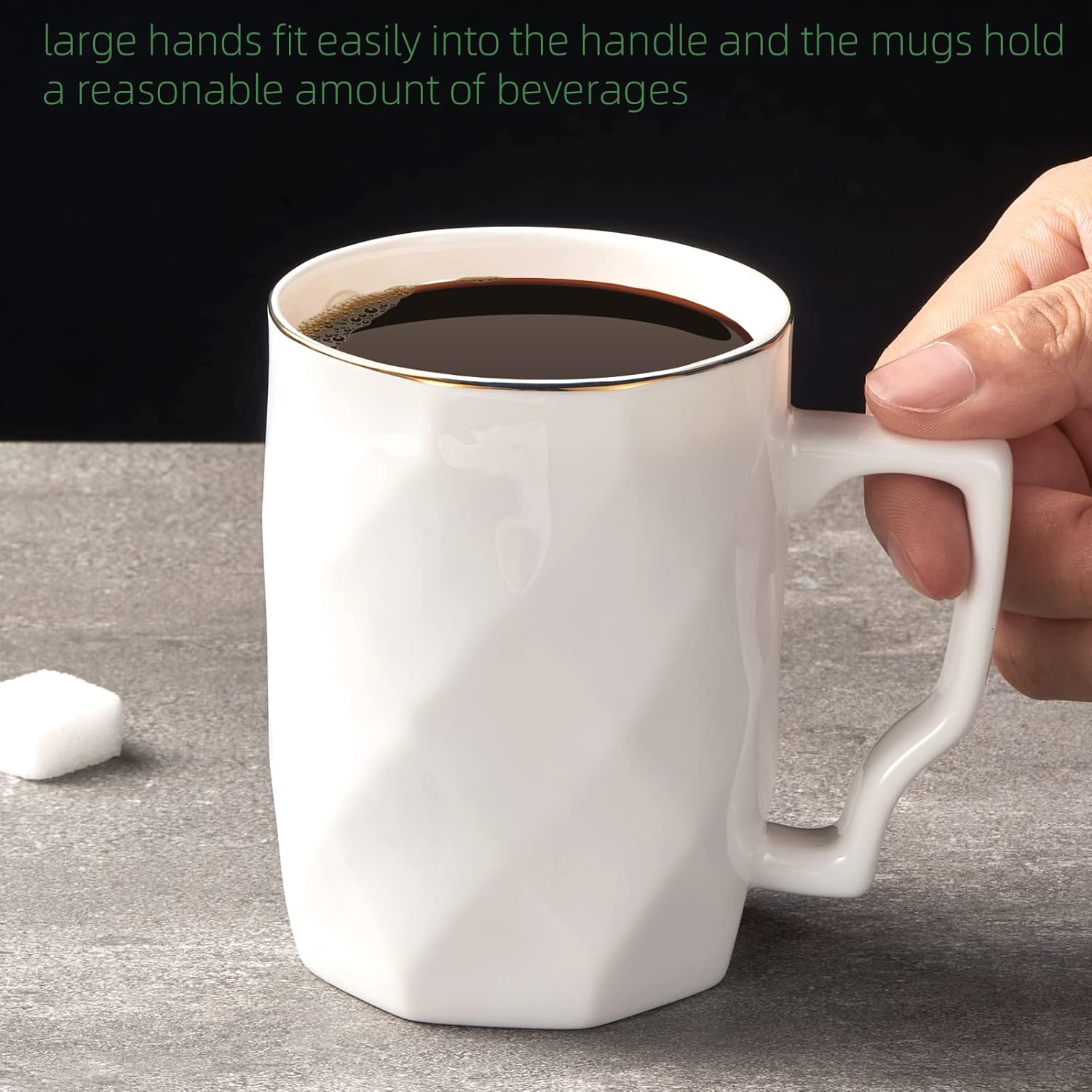 Tazas de café, tazas de café de porcelana blanca de hueso de 12 onzas con más del 45% de contenido de hueso, tazas de té de cerámica ligeras, juego