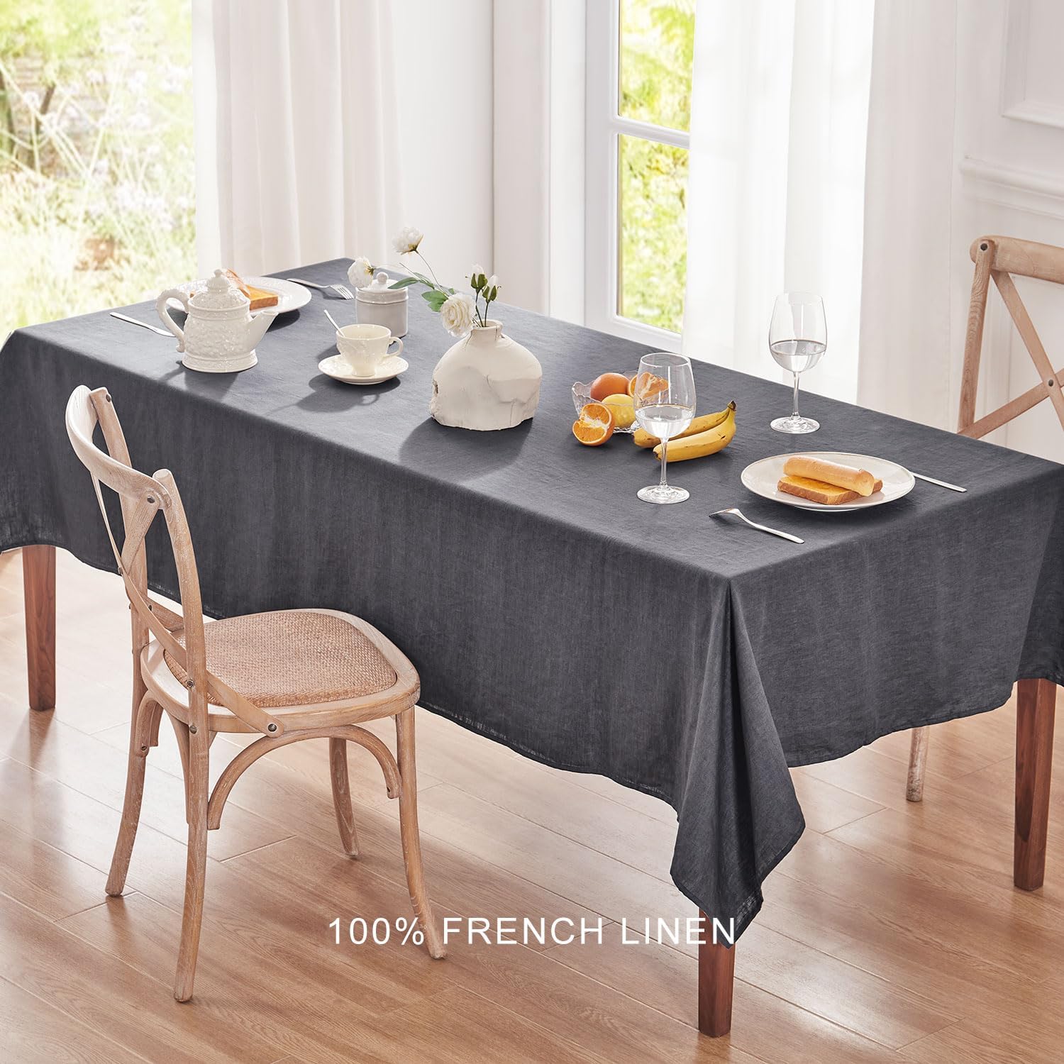 Mantel 100% de lino francés, mantel rectangular lavable para cocina, comedor, fiesta, cóctel, uso diario en interiores y exteriores (60 x 84