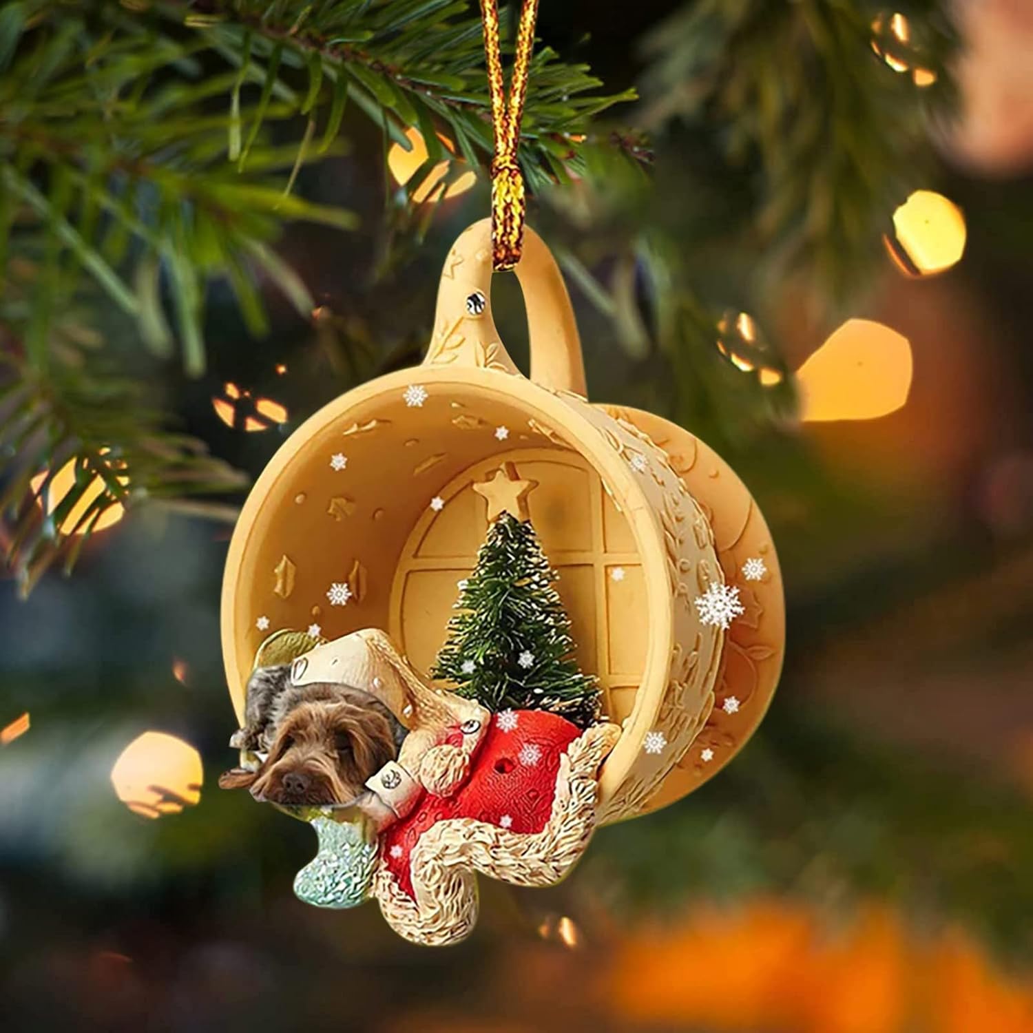 Adorno colgante de Navidad lindo cachorro durmiendo en taza Labrador Retriever Colgante Pastor Perro Colgante Árbol de Navidad Perro Adornos