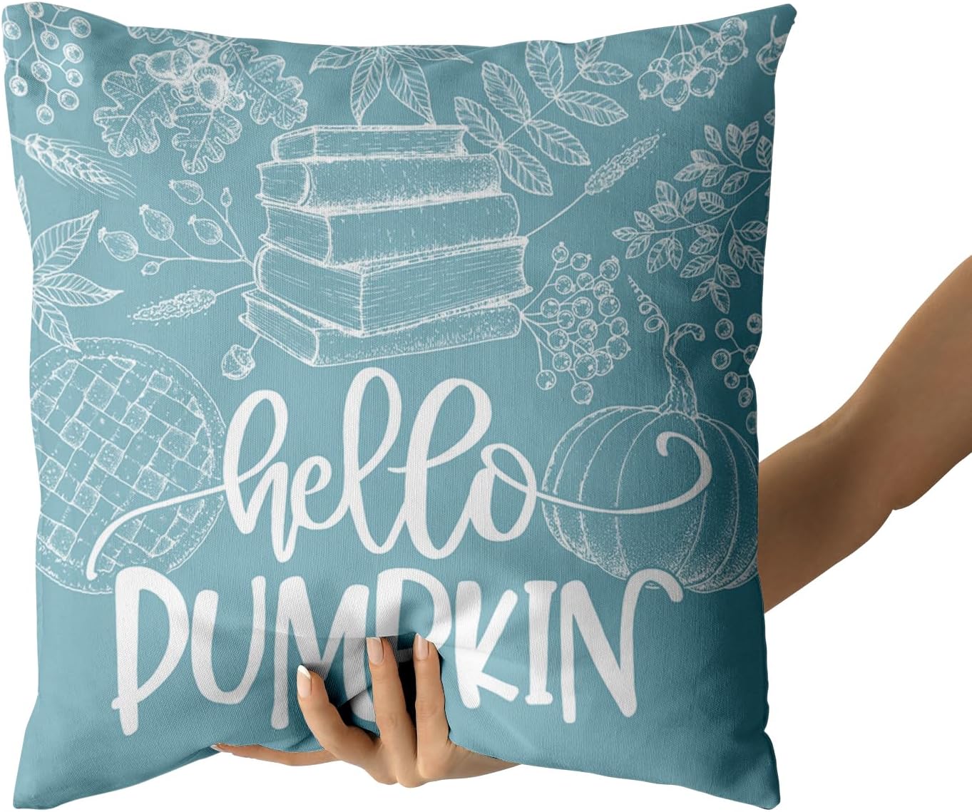 Giwawa Hello Pumpkin – Juego de 2 fundas de almohada de calabaza verde azulado con hojas de eucalipto, funda de almohada de otoño de cosecha y