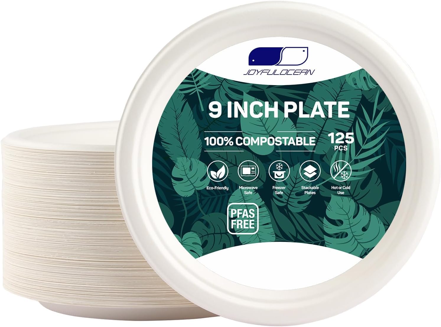 Platos de papel, 125 unidades, desechables, platos compostables de bagazo de 9 pulgadas, platos compostables de bagazo naturales, biodegradables y