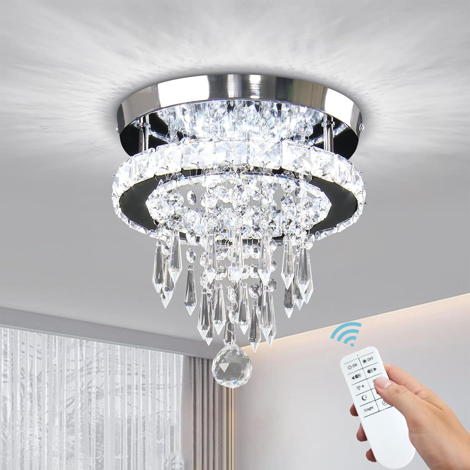 CLAIRDAI Candelabro de techo moderno pequeño con luces LED de acero inoxidable empotradas para dormitorio, vestíbulo, pasillo, armario (regulable)