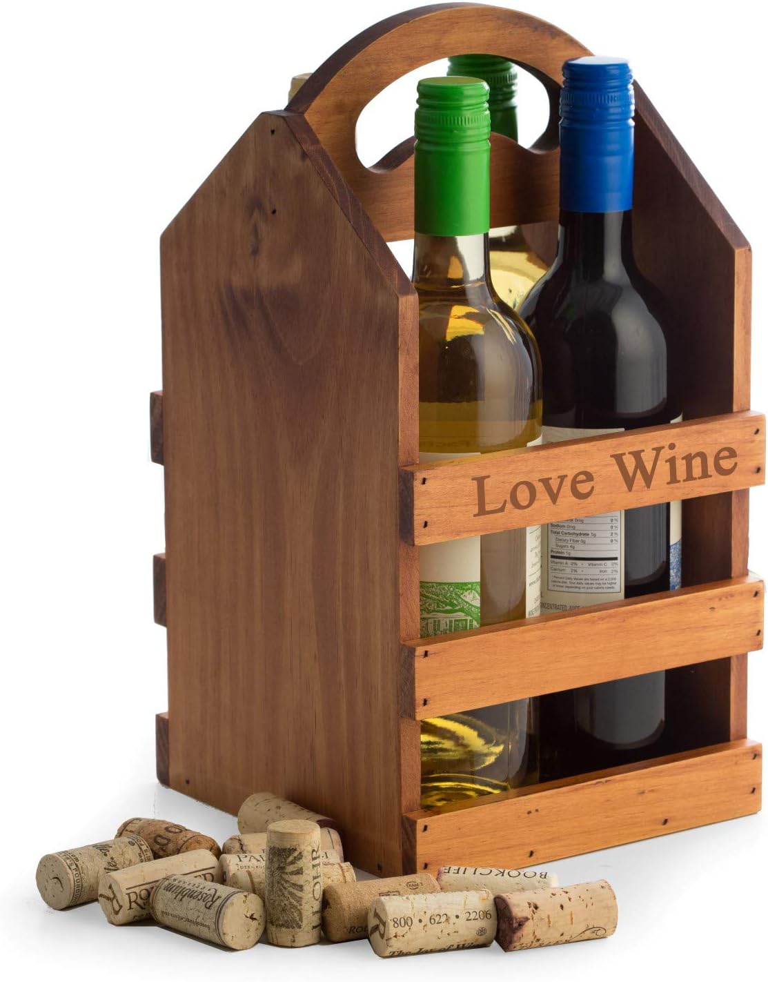Bey-Berk Carrito de vino de madera maciza personalizado hecho a mano con capacidad para hasta 4 botellas de vino (marrón)