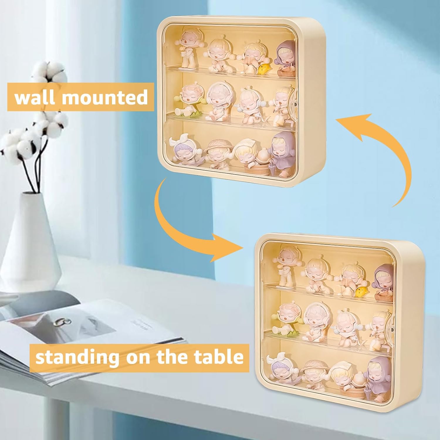 Vitrina transparente para figuras, caja de exhibición coleccionable con estantes, organizador de plástico montado en la pared o de escritorio,