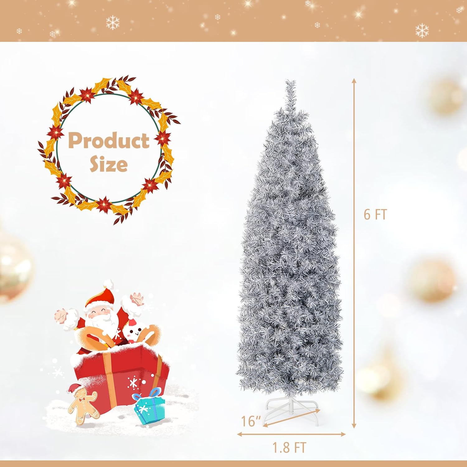 HAPPYGRILL Árbol de Navidad artificial preiluminado de 6 pies, árbol de Navidad con bisagras con 475 puntas de rama, 250 luces LED blancas frías,