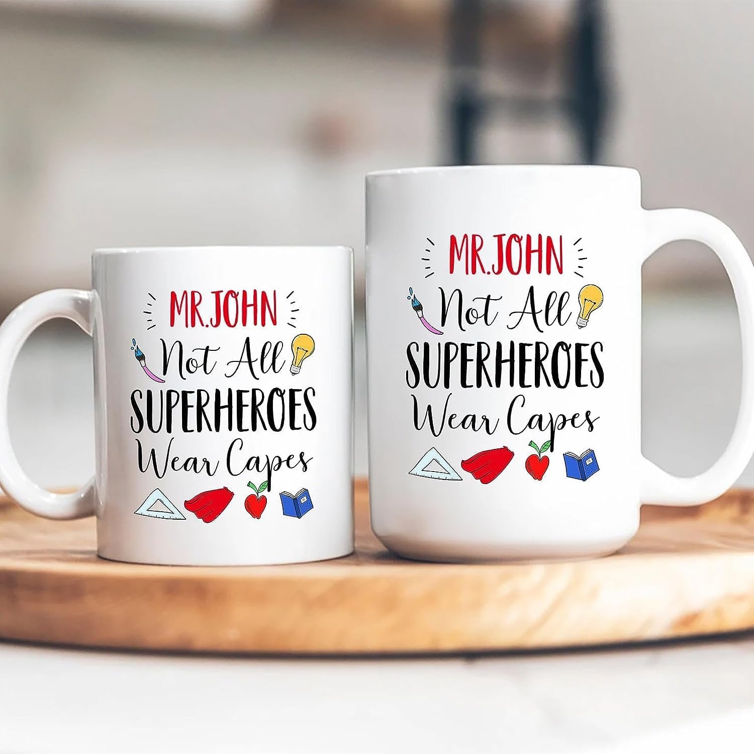 Taza personalizada con capas con texto en inglés “Not All Heroes Wear Capes”, regalos para profesores, profesores, regalos en el día del profesor,