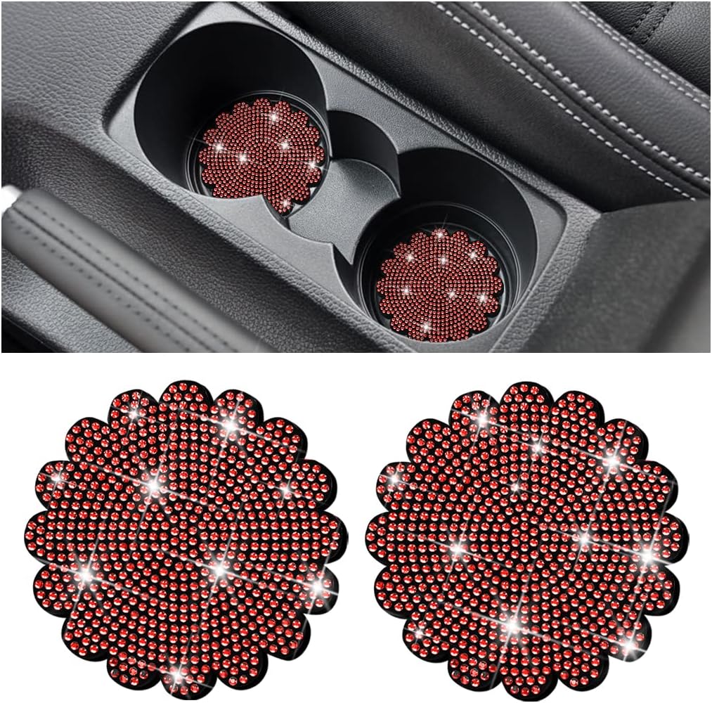 2 posavasos con diamantes de imitación antideslizantes para vehículos, para mujeres, hombres y niñas, universal de 2.75 pulgadas, interior