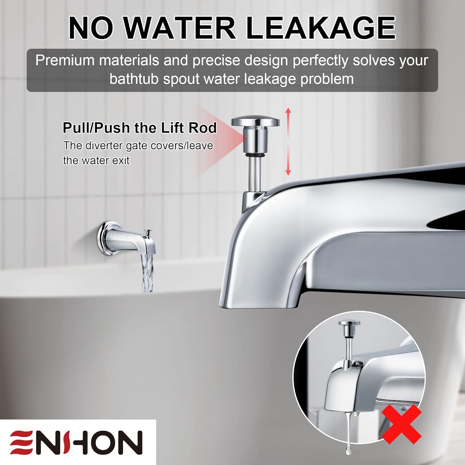 Enhon Boquilla desviadora deslizante compatible con Kohler GP85556, boquilla de repuesto para grifo de bañera de baño compatible con tubo de agua de