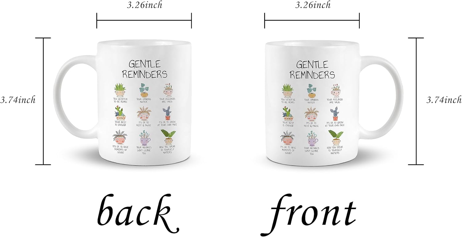 Taza de café inspiradora para mujer, con recordatorio suave, afirmaciones positivas, taza de cerámica de 11 onzas, taza de café y té, salud mental,