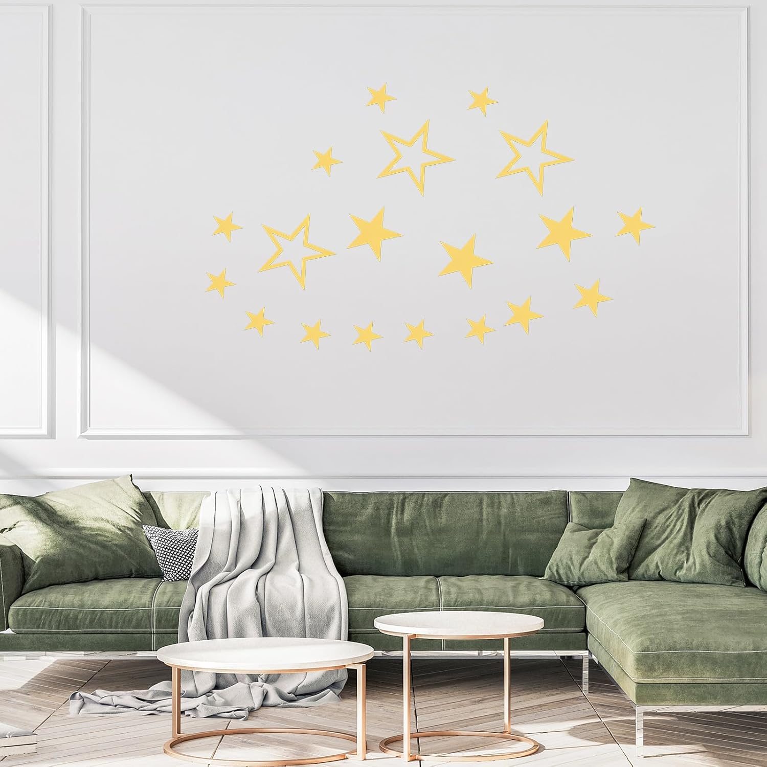 uxcell Calcomanías de pared de espejo acrílico, 19 piezas en 1, autoadhesivas, removibles, de estrellas, para el hogar, sala de estar, dormitorio,