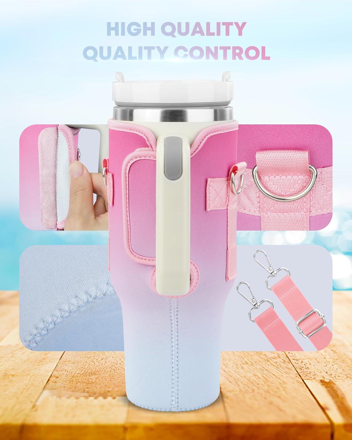 REX-SANTO Soporte para botella de agua Stanley Cup con correa, accesorios de vaso para Stanley de 40 onzas, anti caídas y fugas, adecuado para