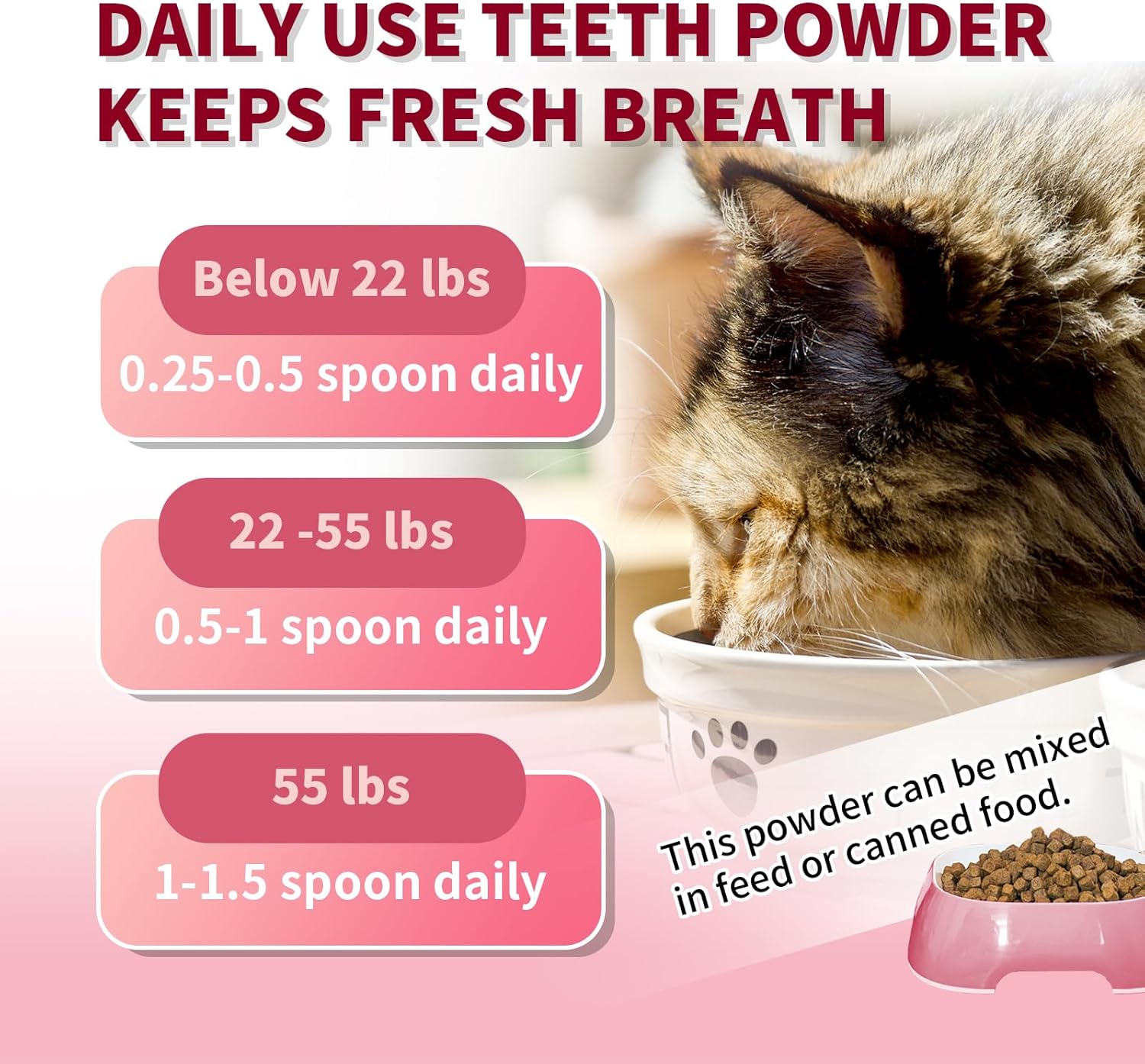 Polvo de limpieza de dientes de gato, alimentación simple, ayuda para eliminar la placa de sarro, elimina el olor oralcuidado dental de mascotas,