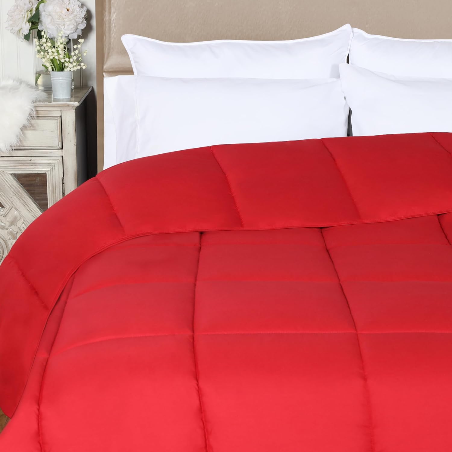 Superior Edredón sólido de microfibra cepillada, ropa de cama alternativa al plumón, reversible, peso medio, esponjoso, decorativo, relleno de