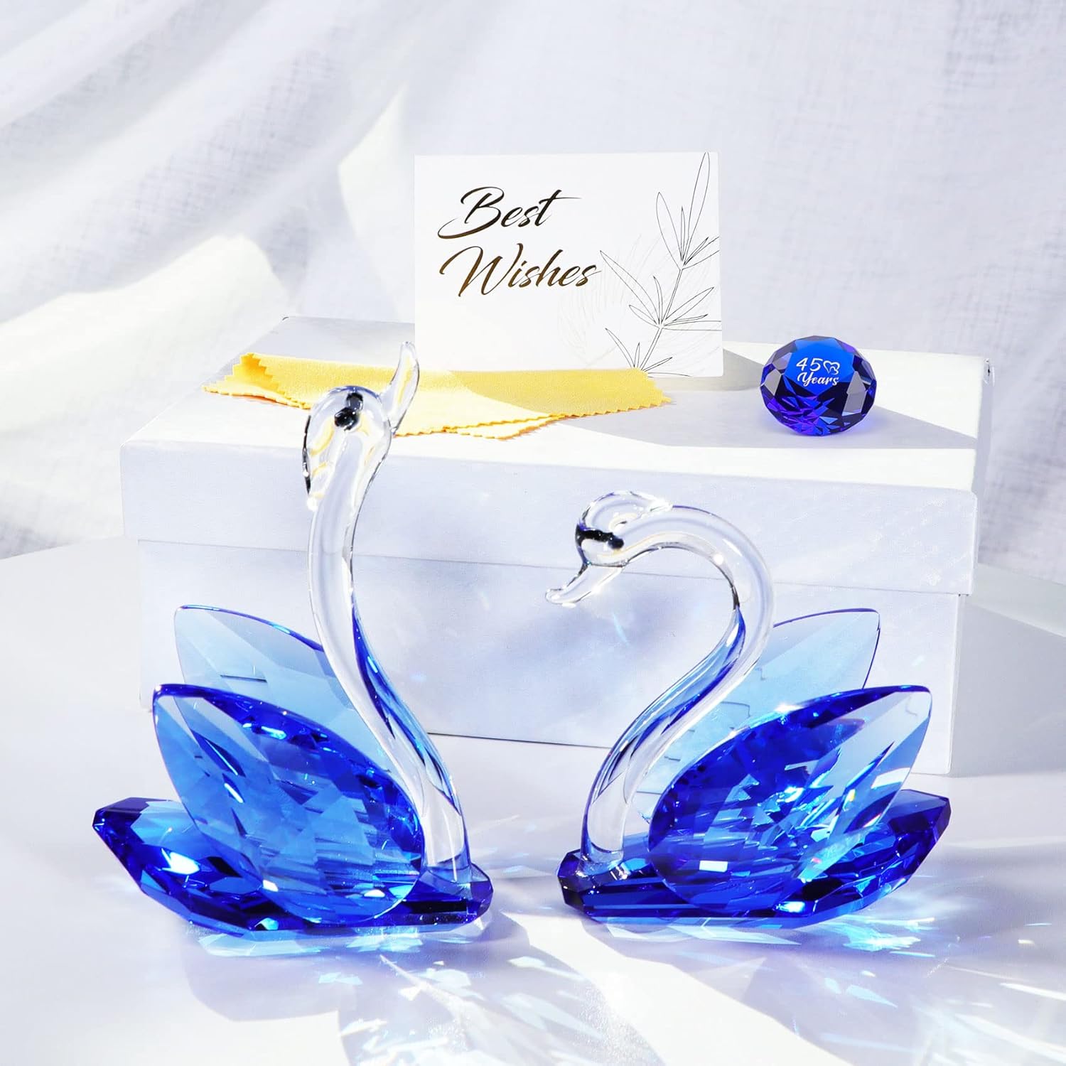 YWHL Regalos de cisne de cristal para padres, 45 aniversario de boda para ella, figura de cisne con diamante azul, regalo del día de San Valentín,